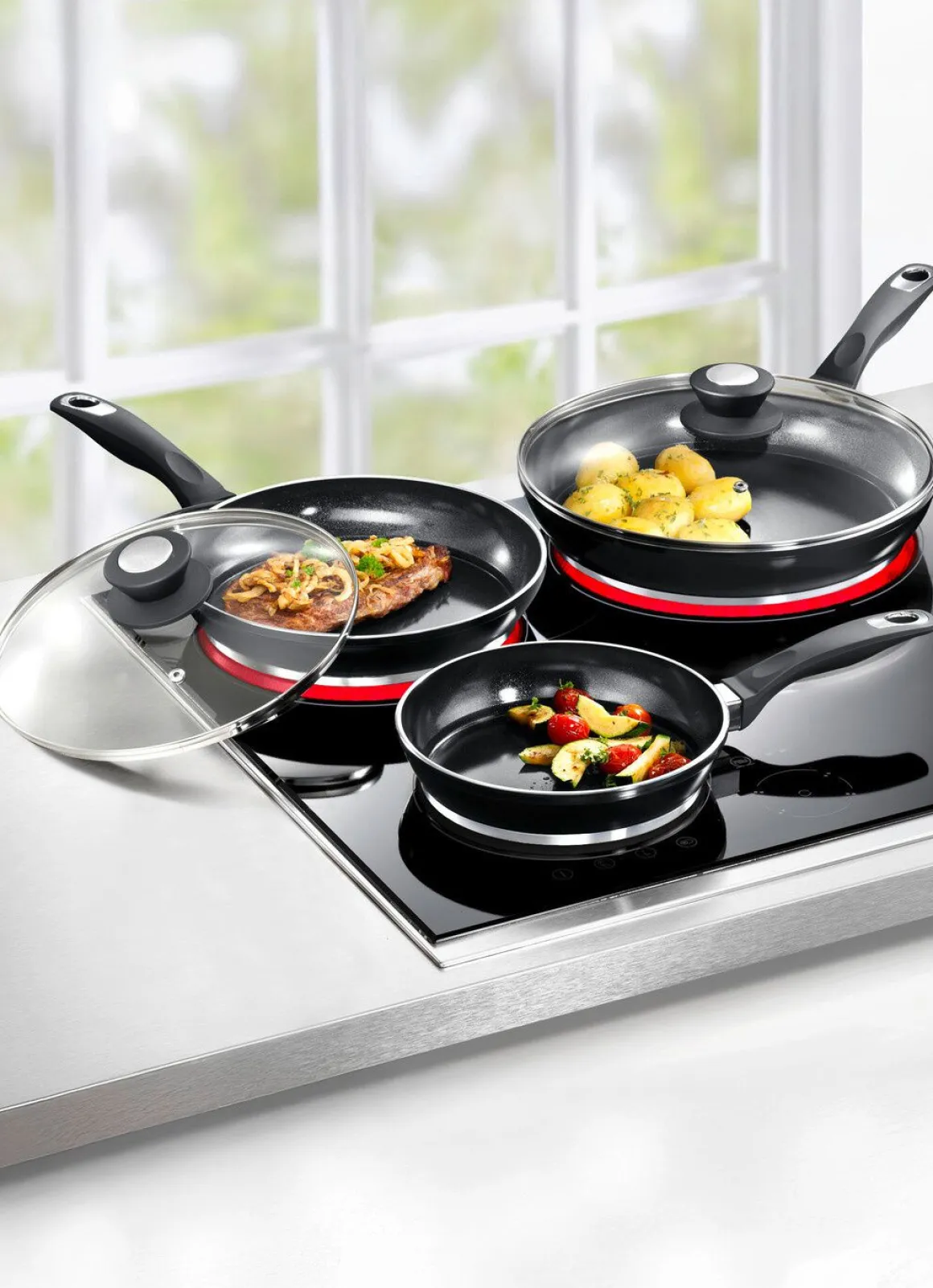 Aluguss-Profi-Pfannen-Set, 5-teilig, mit 3-facher Thermo-Keramikbeschichtung