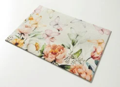Ansprechende Fußmatte mit Blüten und Schmetterlinge