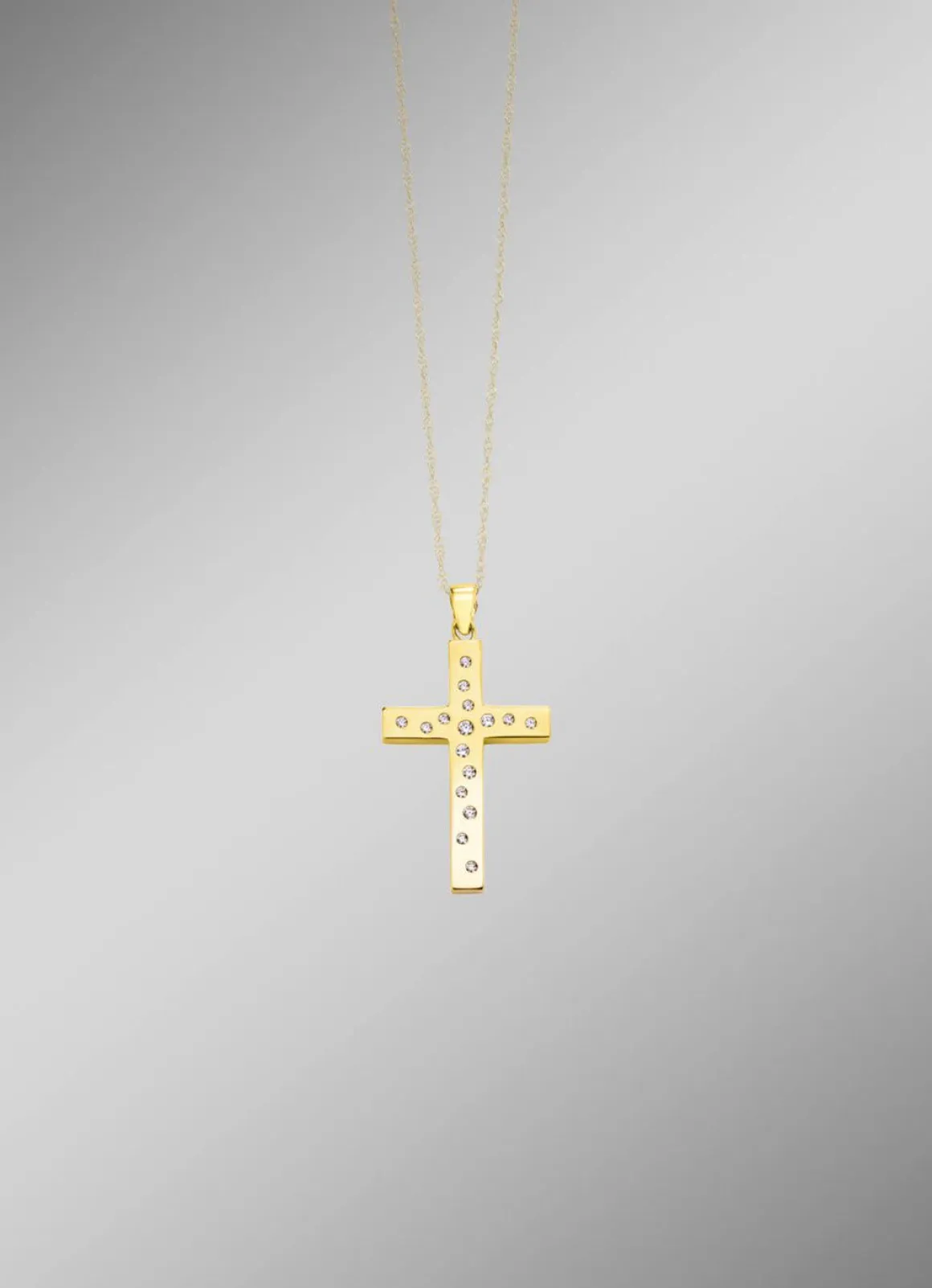Beidseitig tragbarer Kreuz-Anhänger mit synth. Zirkonia