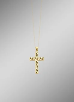 Beidseitig tragbarer Kreuz-Anhänger mit synth. Zirkonia