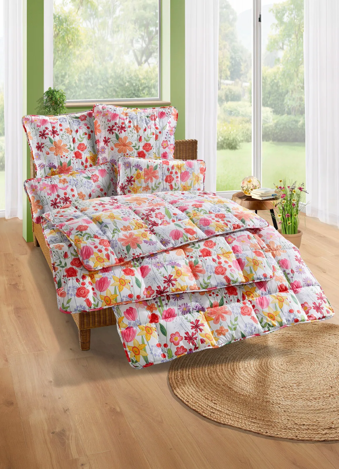 Bettwaren-Set mit Blumen-Dessin, 2-teilig