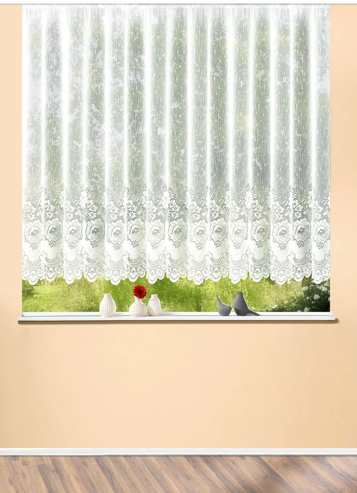 Blumenfenster-Store, gerader Abschluss