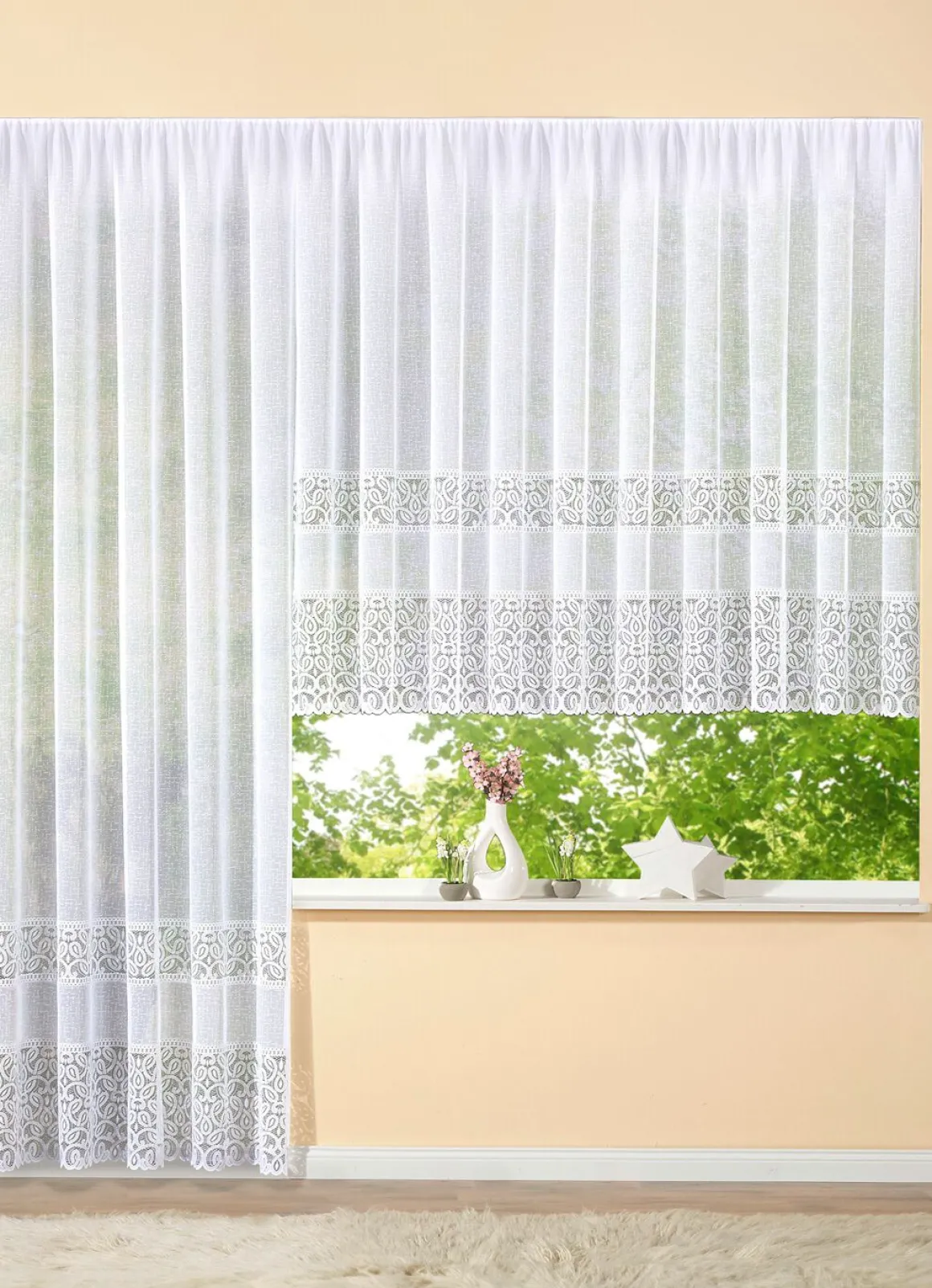 Blumenfenster-Store mit Universalschienenband