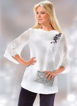 Bluse mit transparentem Wasserfall-Kragen
