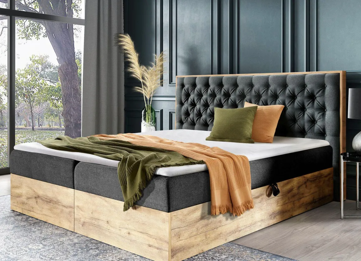 Boxspringbett mit Bettkasten und Topper