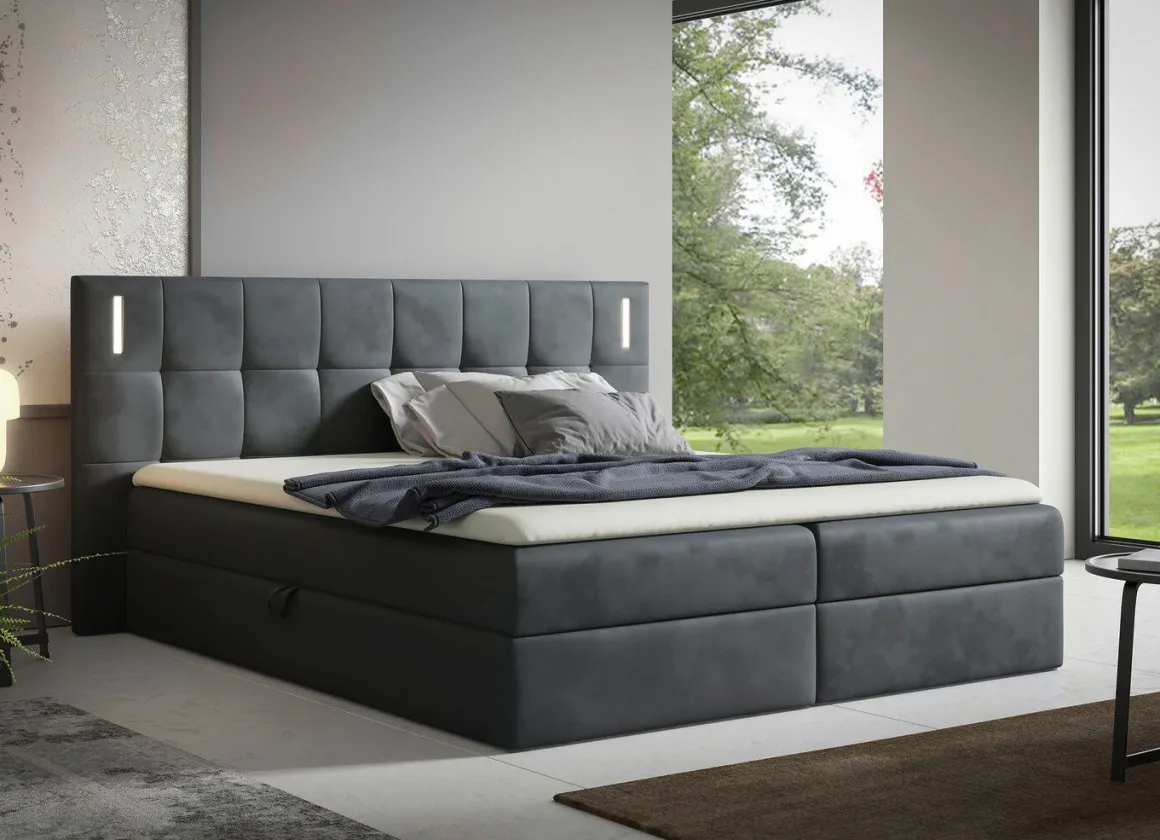 Boxspringbett mit LED-Beleuchtung und Topper