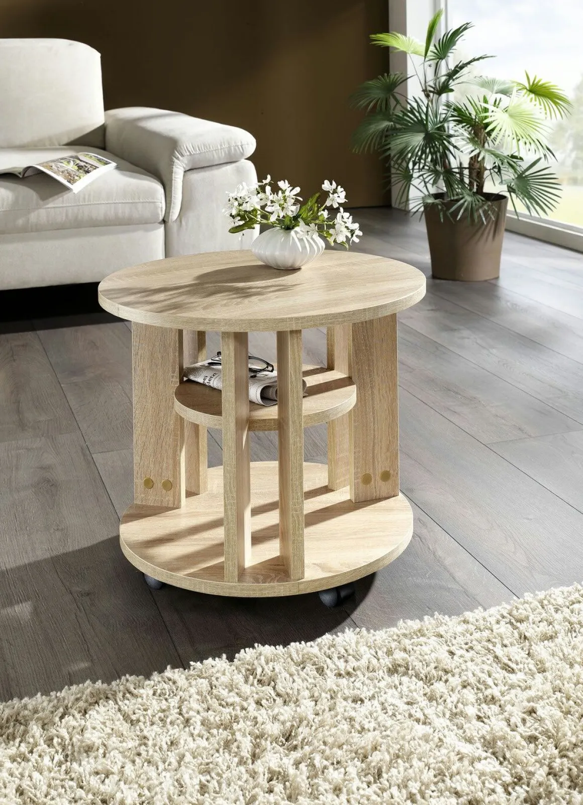Couchtisch mit 2 Ablageflächen und 4 Rollen