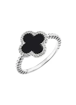 Damenring aus Silber mit Onyx und Zirkonia