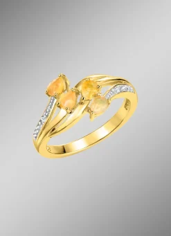 Damenring mit echt Feueropal und 2 Diamanten