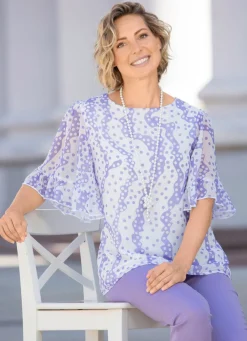 Doppellagiges Shirt mit Chiffon-Überwurf in 2 Farben