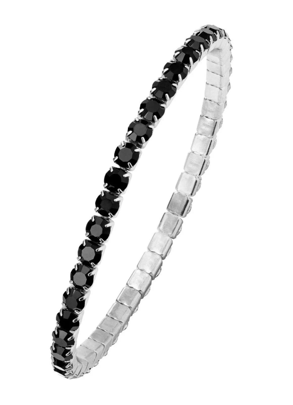 Elastisches Armband aus Edelstahl mit schwarzen Kristallen
