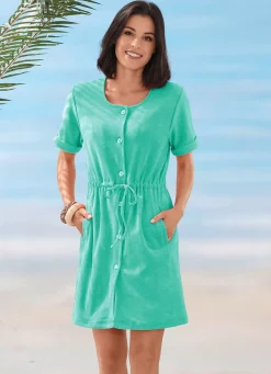 Frottier-Kleid mit durchgehender Knopfleiste