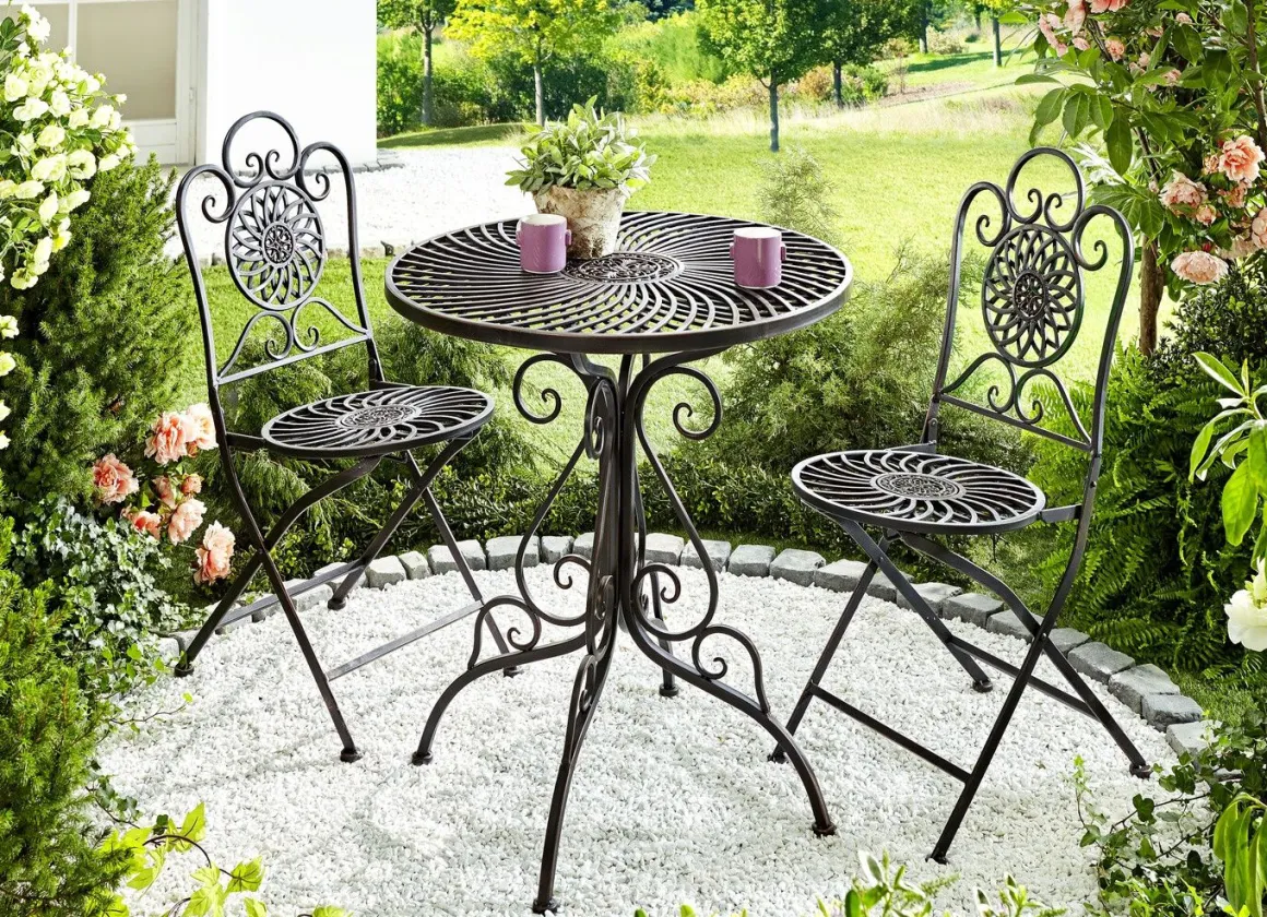 Gartenmöbel-Set, 3-teilig, aus Metall