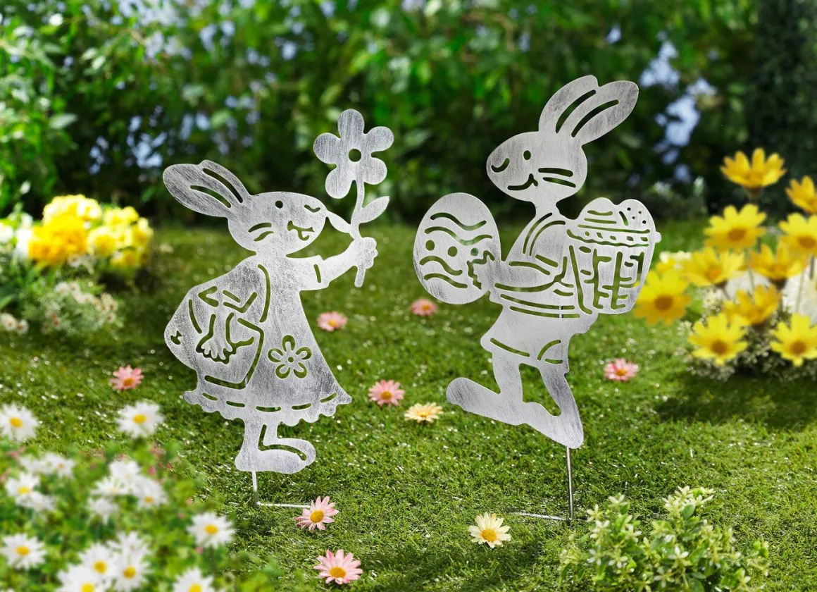 Gartenstecker "Hasenpaar", 2er-Set