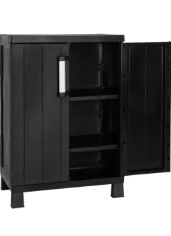 Geräteschrank Garage mit Holzlamellen-Effekt