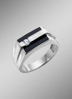 Herrenring aus Silber mit Echt Onyx und synthetischen Zirkonia