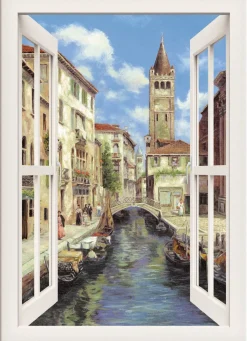 Hochwertiges Leinwandbild Venedig – mit weißem Fenster
