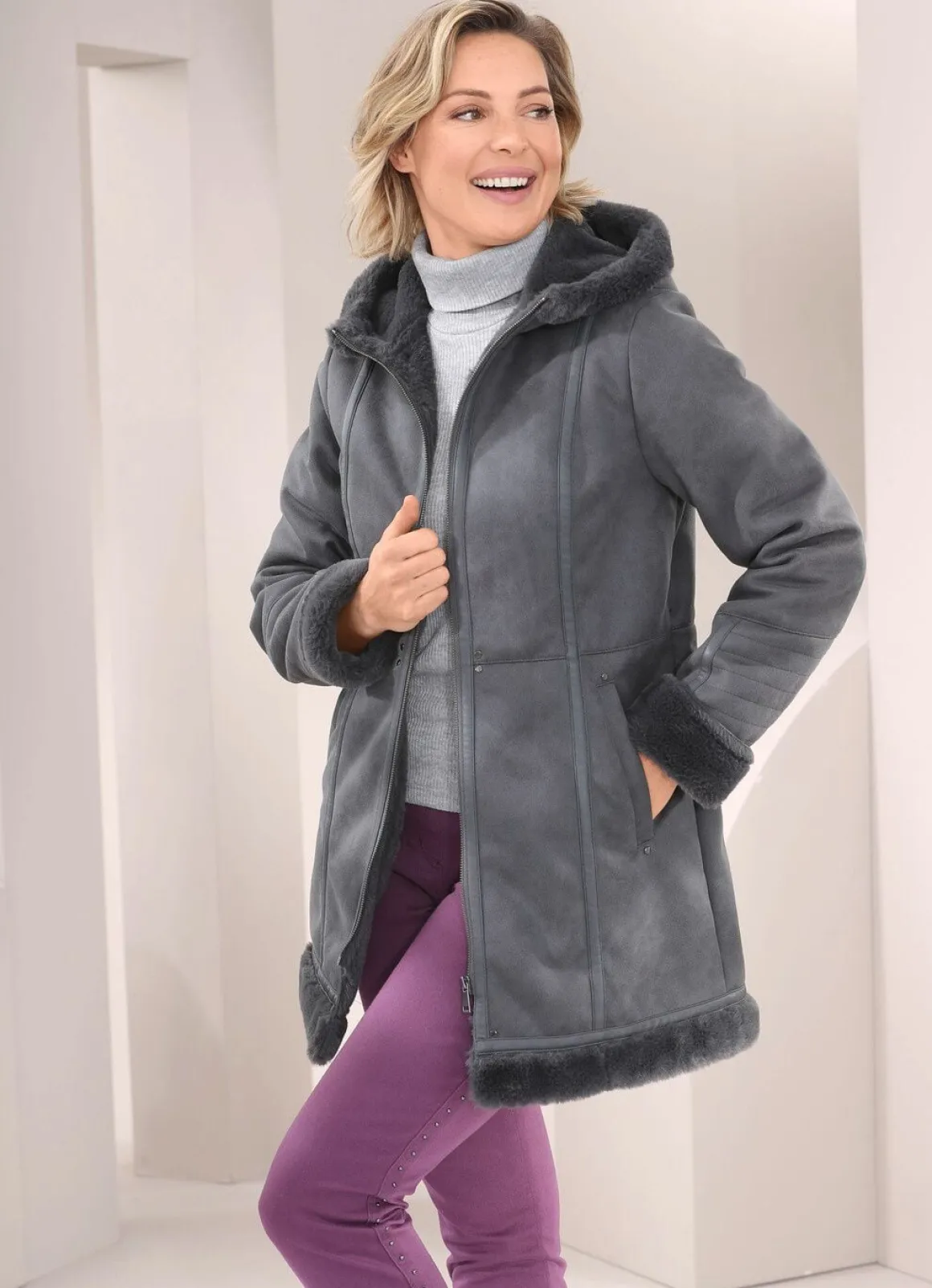 Jacke aus Veloursleder-Imitat