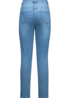 Jeans mit floralen Lochstickereien und Strasssteinchen