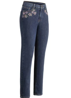 Jeans mit handbemalten, floralen Motiven