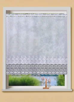 Kleinfenster-Store mit gebogtem Macramé-Abschluss