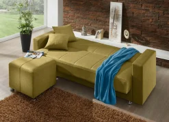 Klick-Klack-Sofa mit Hocker und Dekokissen
