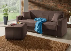 Klick-Klack-Sofa mit Hocker und Dekokissen