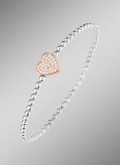 Kugelketten-Armband aus Silber 925/- fein mit Zirkonia-Herz