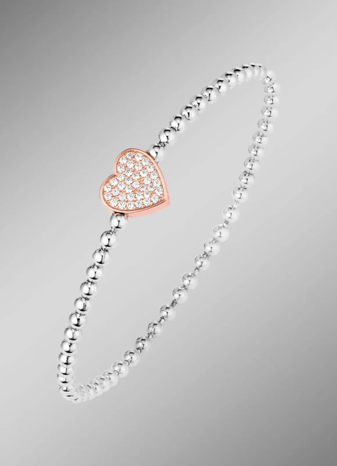 Kugelketten-Armband aus Silber 925/- fein mit Zirkonia-Herz