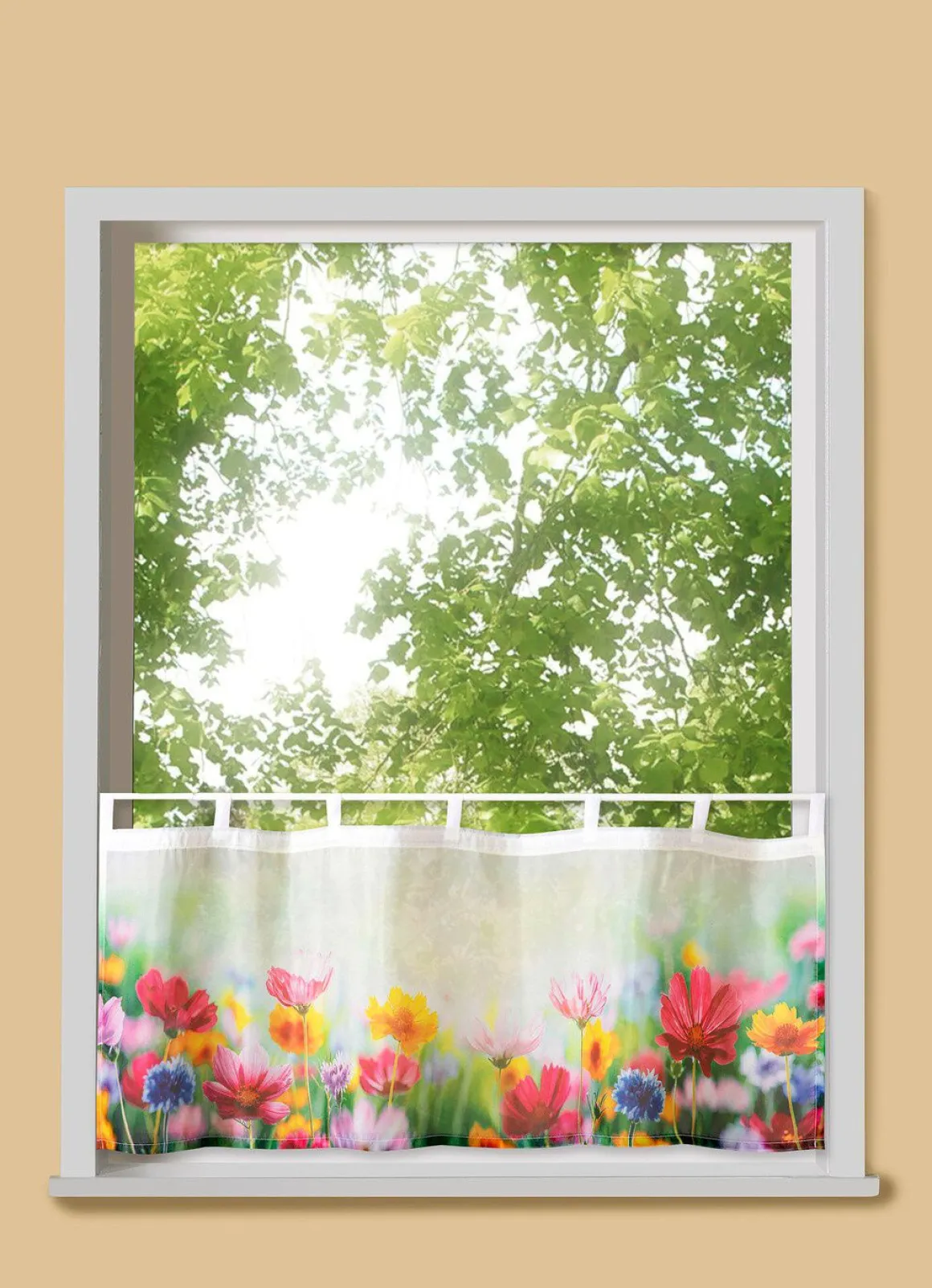 Kurzstore Blumenwiese aus digitalbedrucktem Voile