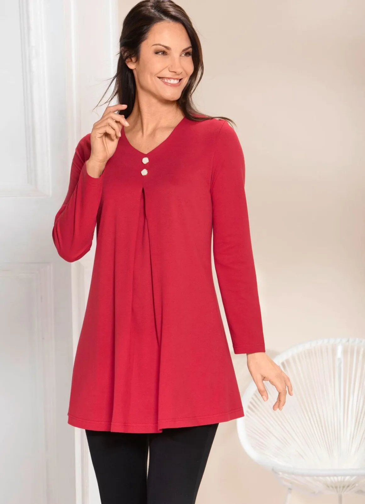Longshirt mit Kellerfalte im Vorderteil in 2 Farben