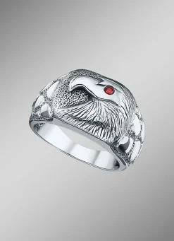 Massiver Herrenring mit Adler und echt Granat