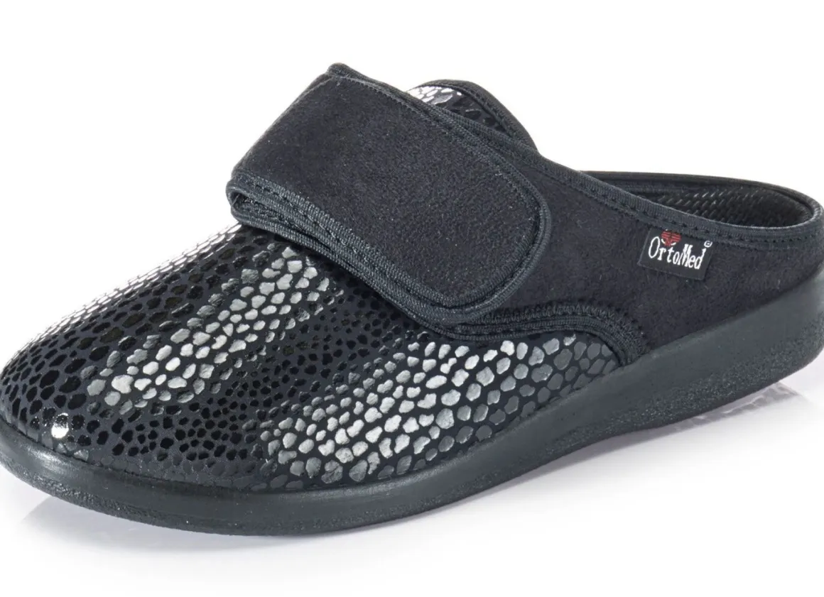Pantoffel aus Elastik und Veloursmaterial