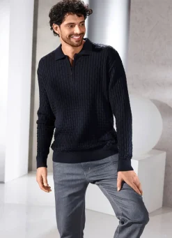 Polopullover mit kurzem Reißverschluss in 3 Farben