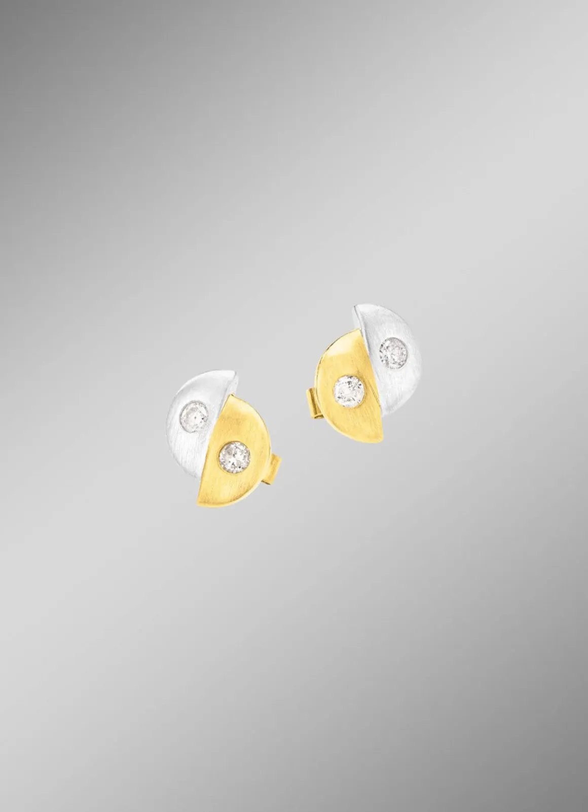 Satinierte Ohrstecker in Bicolor mit 4 Brillanten