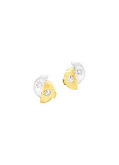 Satinierte Ohrstecker in Bicolor mit 4 Brillanten