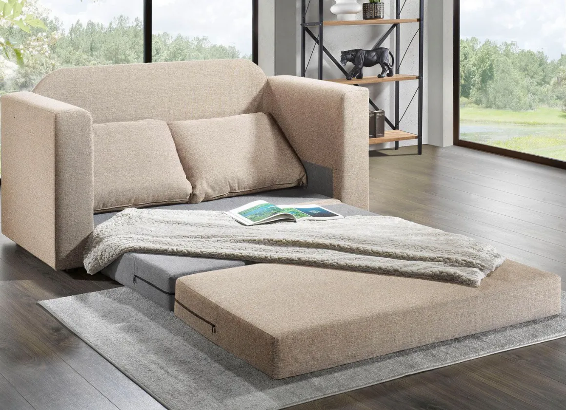 Schlafsofa mit 2 großen, weichen Rückenkissen
