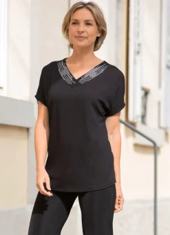 Shirt mit breiter, strassverzierter Blende