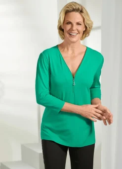 Shirt mit Reißverschluss am V-Ausschnitt