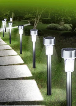 Solar-Tubelights mit Gehäuse aus Edelstahl, 8er-Set