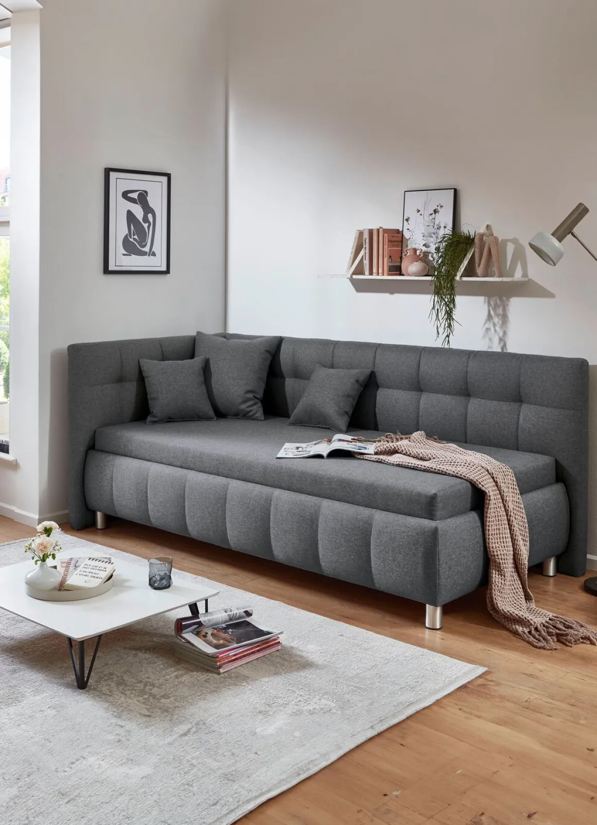 Studioliege mit Kissen und Bettkasten