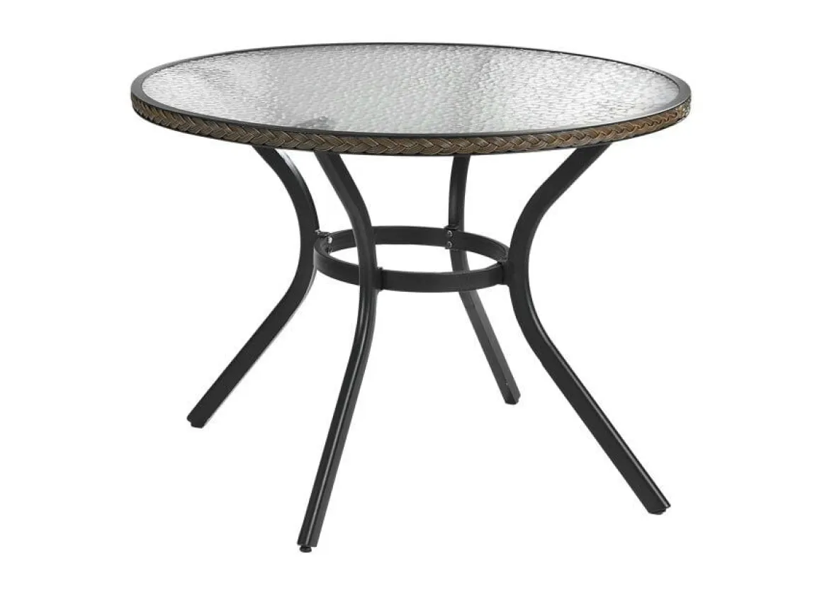 Tisch mit Aluminium-Gestell und Glasplatte
