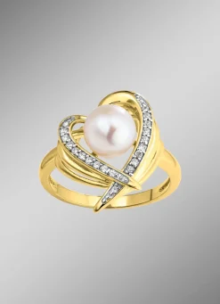 Vergoldeter Damenring mit Süßwasser-Zuchtperle