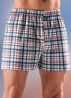 Viererpack Boxershorts, kariert, knöpfbarer Eingriff