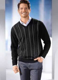 V-Pullover mit Strukturdessin in 3 Farben