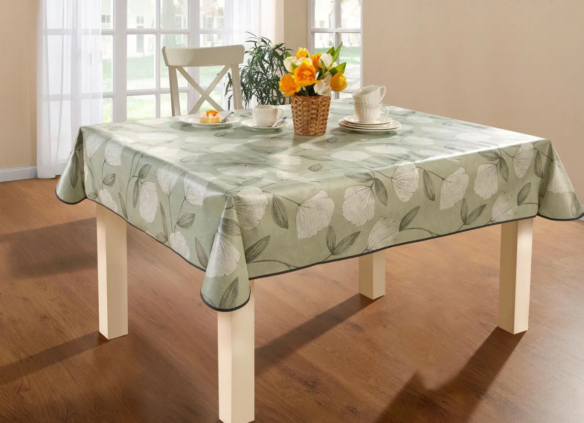 Wachstuch-Tischdecke mit Ginkgo-Motiven