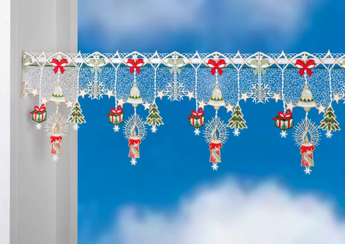 Weihnachtliche Stangendekoration aus echter Plauener Spitze