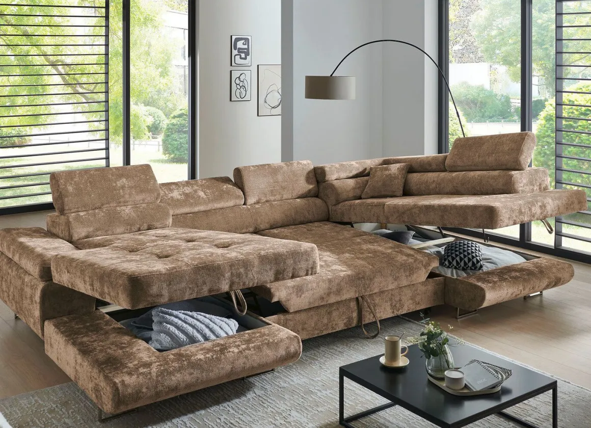 Wohnlandschaft mit Bettfunktion und Bettkasten